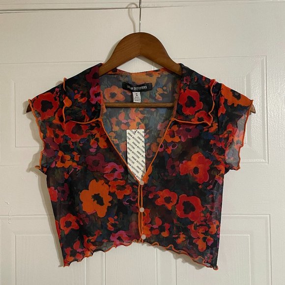 Urban Outfitters Open-Front Floral Mesh Top NWT - Picture 1 of 5